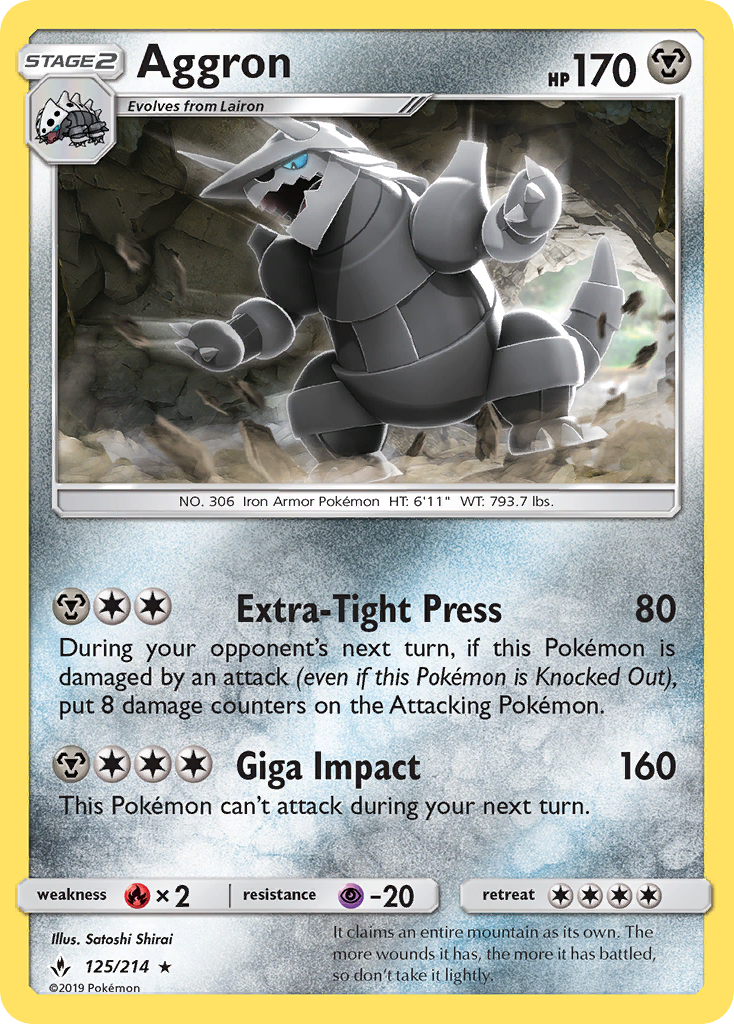 Aggron (125/214) [Sun & Moon: Unbroken Bonds] | Exor Games Bridgewater