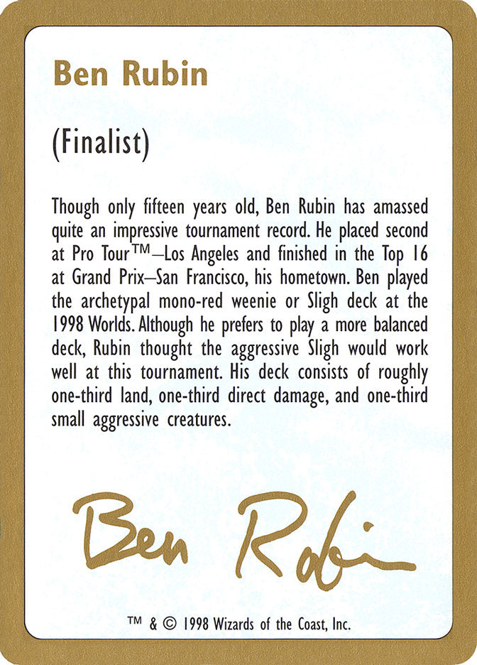 Ben Rubin Bio [World Championship Decks 1998] | Exor Games Bridgewater