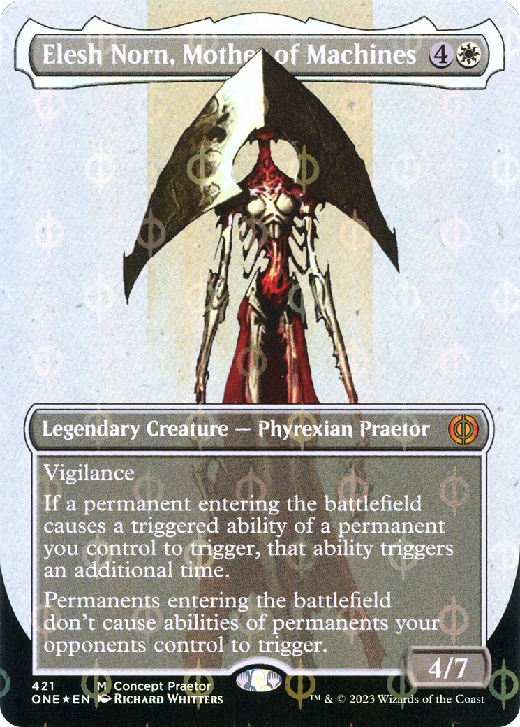 Elesh Norn, Mother of Machines (Borderless Concept Praetors Step-and-Compleat Foil) [Phyrexia: All Will Be One] | Exor Games Bridgewater