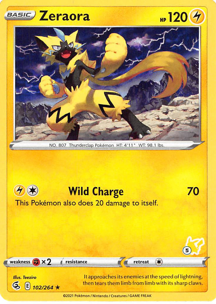 Zeraora (102/264) (Pikachu Stamp #5) [Battle Academy 2022] | Exor Games Bridgewater