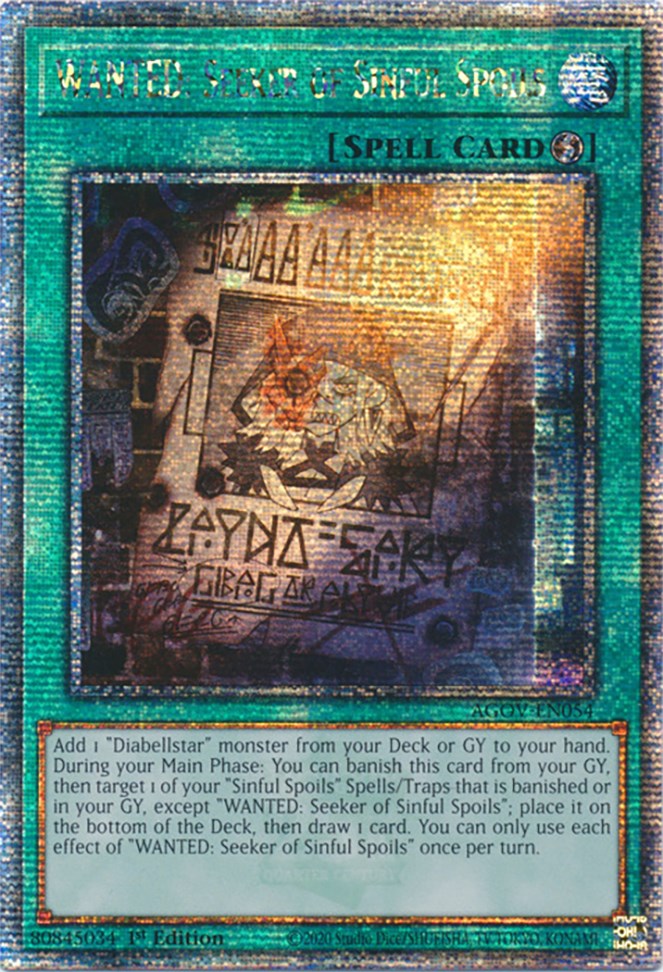 WANTED: Seeker of Sinful Spoils (Quarter Century Secret Rare) [AGOV-EN054] Quarter Century Secret Rare | Exor Games Bridgewater