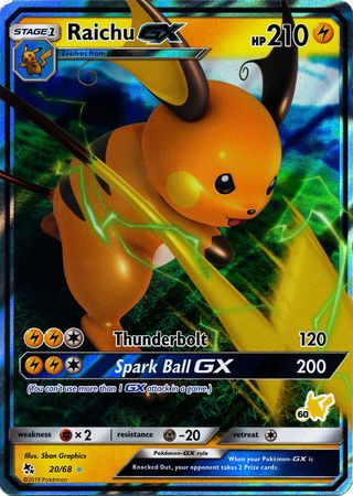 Raichu GX (20/68) (Pikachu Stamp #60) [Battle Academy 2020] | Exor Games Bridgewater