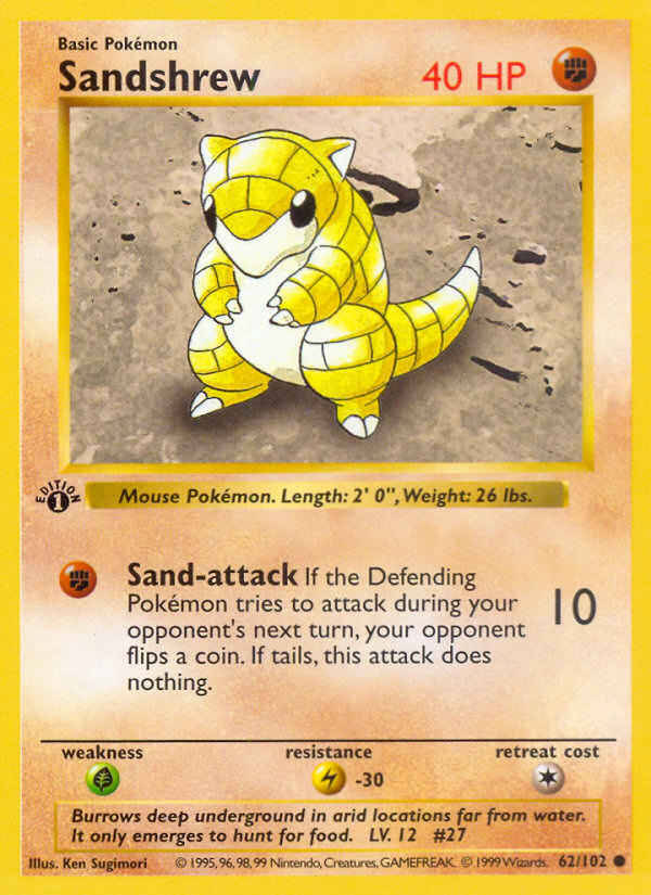 Sandshrew (62/102) (Shadowless) [Base Set 1st Edition] | Exor Games Bridgewater