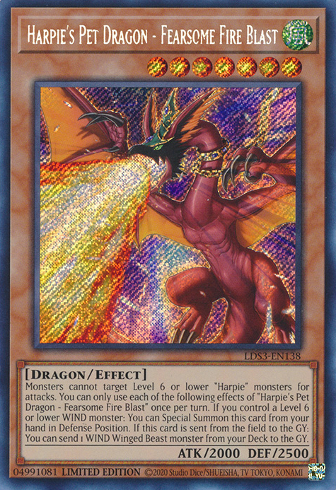 Harpie's Pet Dragon - Fearsome Fire Blast [LDS3-EN138] Secret Rare | Exor Games Bridgewater