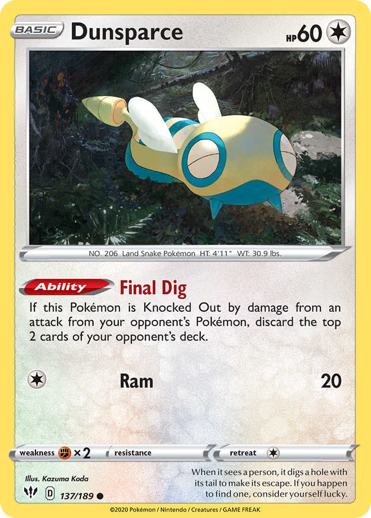 Dunsparce (137/189) [Sword & Shield: Darkness Ablaze] | Exor Games Bridgewater