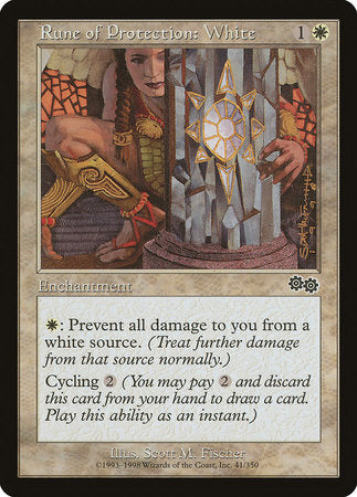 Rune of Protection: White [Urza's Saga] | Exor Games Bridgewater