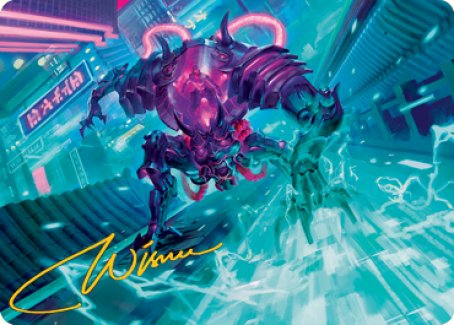 Surgehacker Mech Art Card (Gold-Stamped Signature) [Kamigawa: Neon Dynasty Art Series] | Exor Games Bridgewater