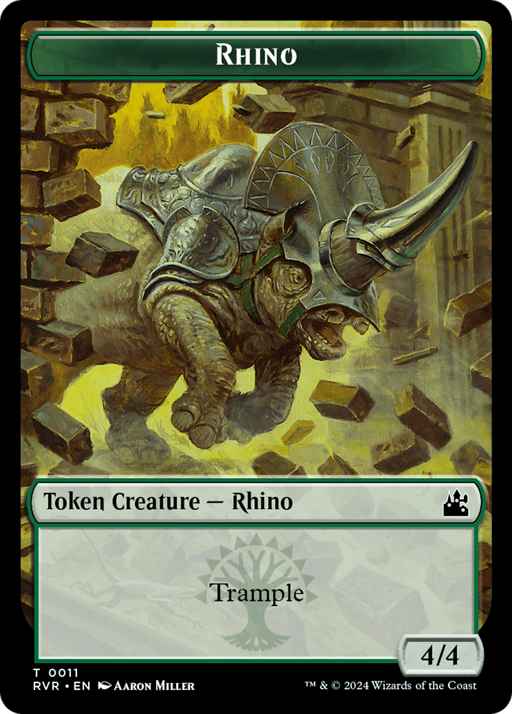 Elf Knight // Rhino Double-Sided Token [Ravnica Remastered Tokens] | Exor Games Bridgewater