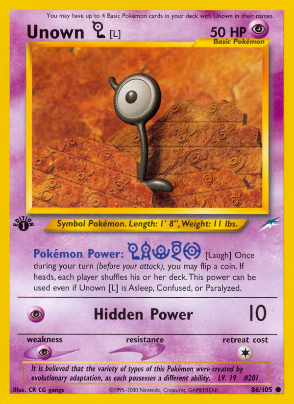 Unown [L] (86/105) [Neo Destiny 1st Edition] | Exor Games Bridgewater