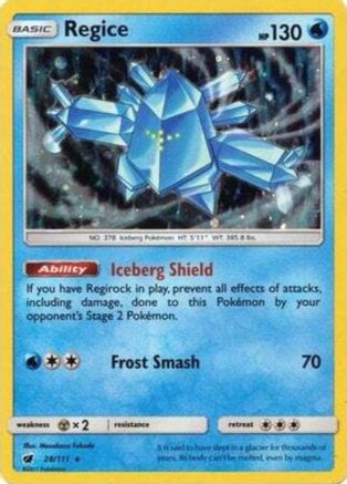 Regice (28/111) (Cosmos Holo) [Sun & Moon: Crimson Invasion] | Exor Games Bridgewater