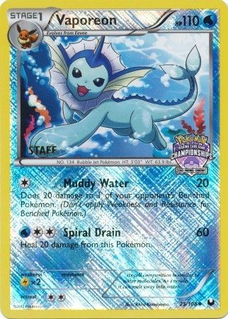 Vaporeon (25/108) (State Province Championship 2013 Promo Staff) [Black & White: Dark Explorers] | Exor Games Bridgewater