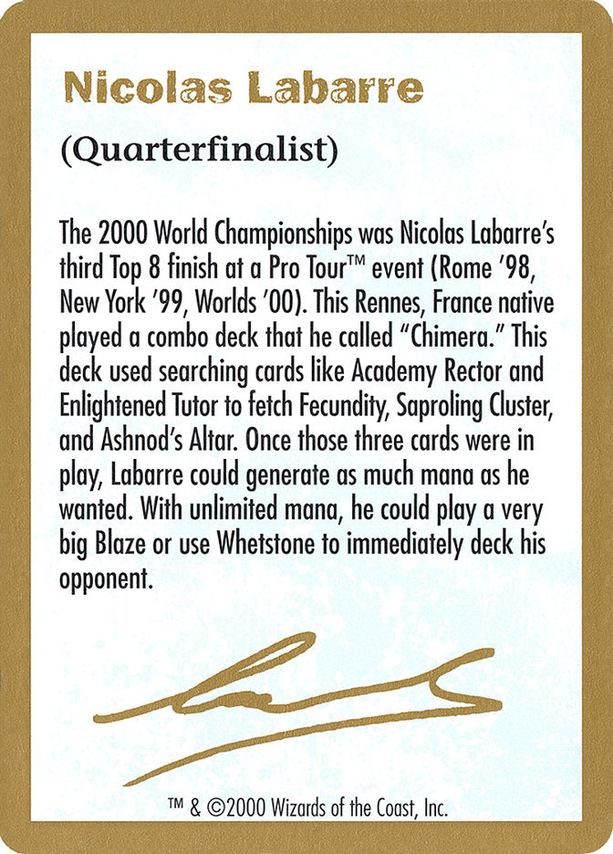 Nicolas Labarre Bio [World Championship Decks 2000] | Exor Games Bridgewater