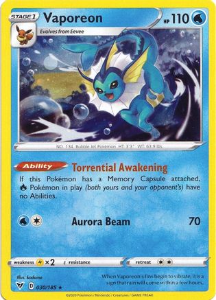 Vaporeon (030/185) (Cosmos Holo) [Sword & Shield: Vivid Voltage] | Exor Games Bridgewater