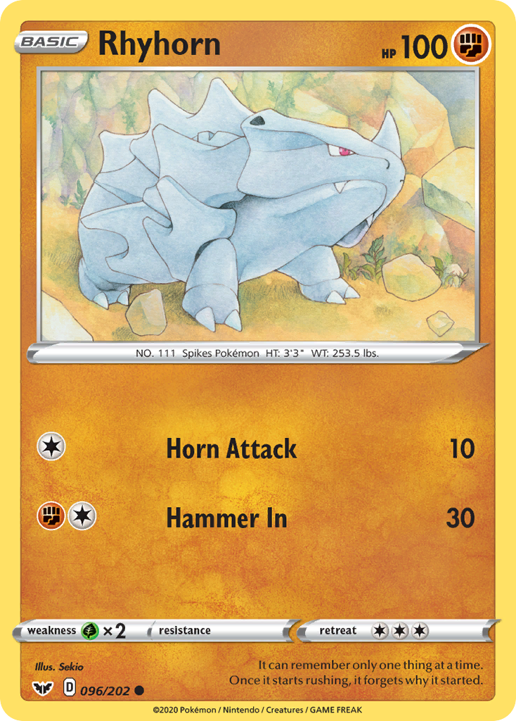 Rhyhorn (096/202) [Sword & Shield: Base Set] | Exor Games Bridgewater