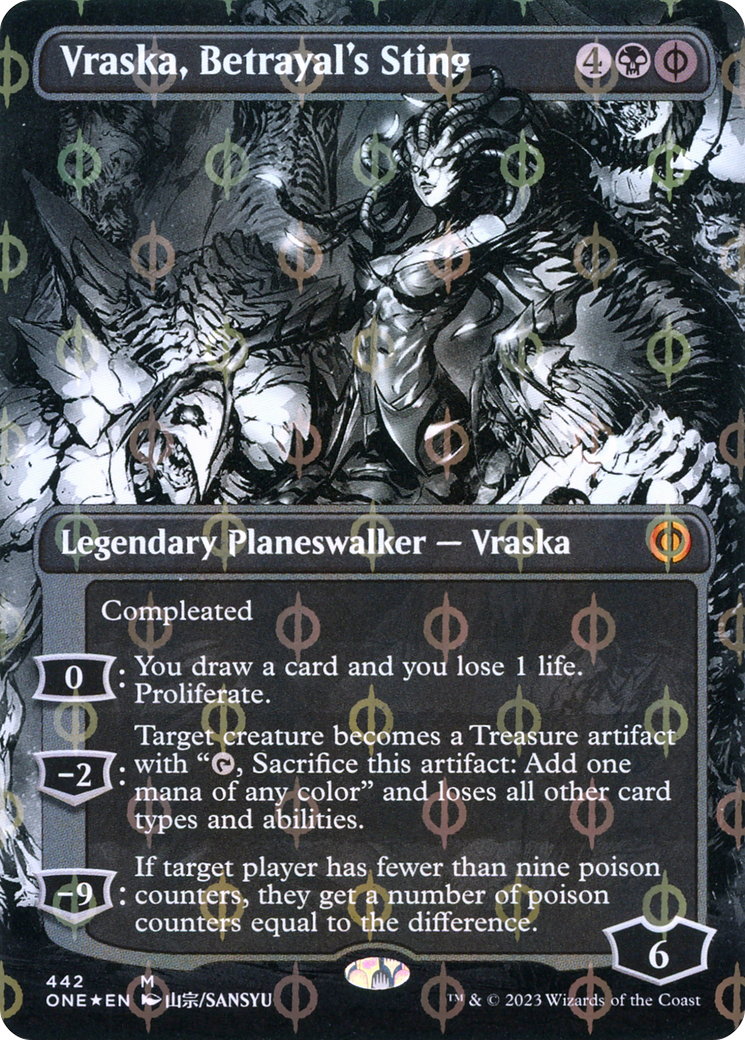 Vraska, Betrayal's Sting (Borderless Manga Step-and-Compleat Foil) [Phyrexia: All Will Be One] | Exor Games Bridgewater