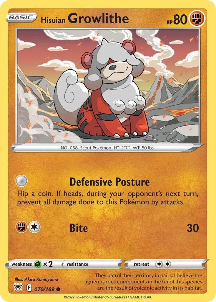 Hisuian Growlithe (070/189) (Theme Deck Exclusive) [Sword & Shield: Astral Radiance] | Exor Games Bridgewater