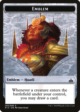 Emblem - Huatli [Rivals of Ixalan Tokens] | Exor Games Bridgewater