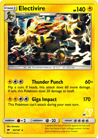 Electivire (43/147) (Pikachu Stamp #32) [Battle Academy 2020] | Exor Games Bridgewater