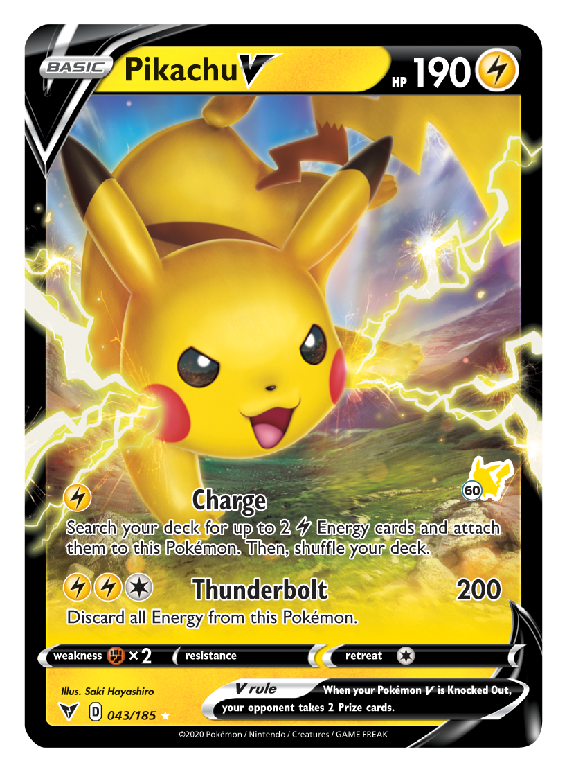 Pikachu V (043/185) (Pikachu Stamp #60) [Battle Academy 2022] | Exor Games Bridgewater