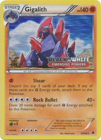 Gigalith (53/98) (Staff Prerelease Promo) [Black & White: Black Star Promos] | Exor Games Bridgewater