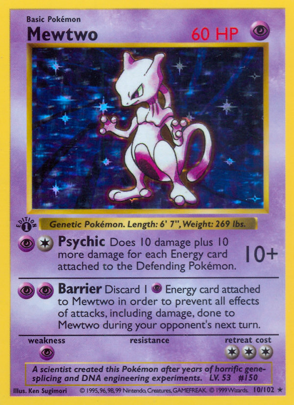 Mewtwo (10/102) (Shadowless) [Base Set 1st Edition] | Exor Games Bridgewater