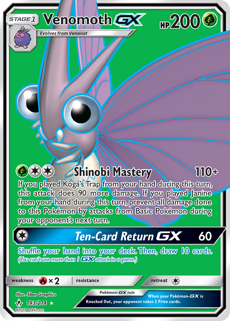 Venomoth GX (193/214) [Sun & Moon: Unbroken Bonds] | Exor Games Bridgewater