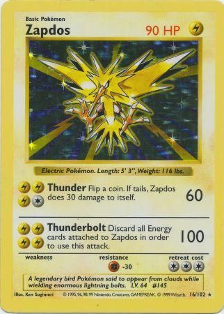 Zapdos (16/102) [Base Set Shadowless Unlimited] | Exor Games Bridgewater