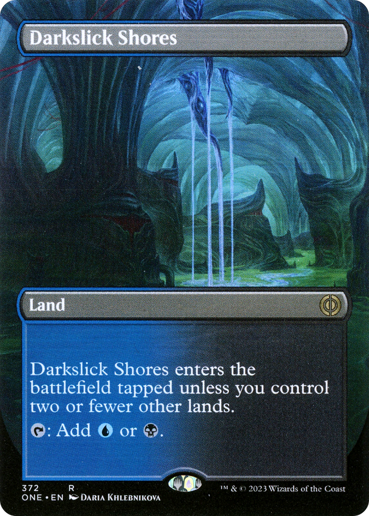 Darkslick Shores (Borderless Alternate Art) [Phyrexia: All Will Be One] | Exor Games Bridgewater