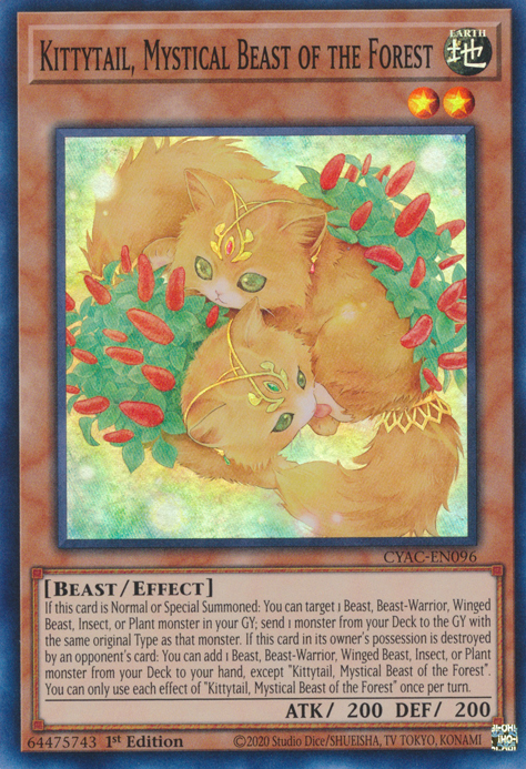 Kittytail, Mystical Beast of the Forest [CYAC-EN096] Super Rare | Exor Games Bridgewater