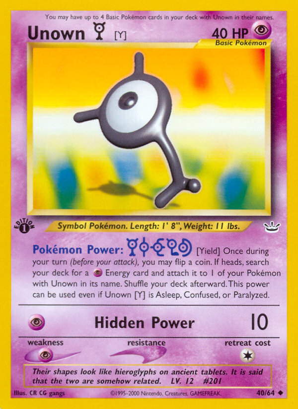 Unown [Y] (40/64) [Neo Revelation 1st Edition] | Exor Games Bridgewater