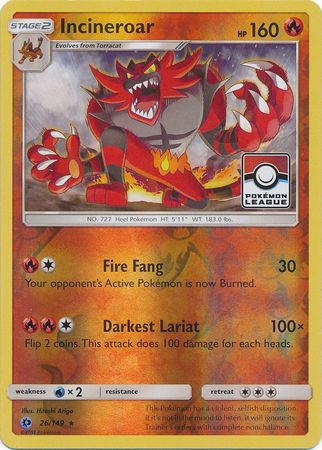 Incineroar (26/149) (League Promo) [Sun & Moon: Base Set] | Exor Games Bridgewater