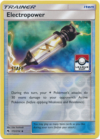 Electropower (172/214) (League Promo Staff) [Sun & Moon: Lost Thunder] | Exor Games Bridgewater