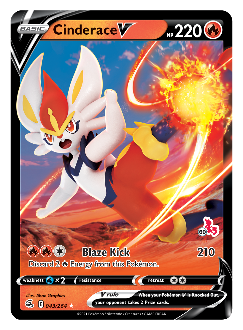 Cinderace V (043/264) (Cinderace Stamp #60) [Battle Academy 2022] | Exor Games Bridgewater