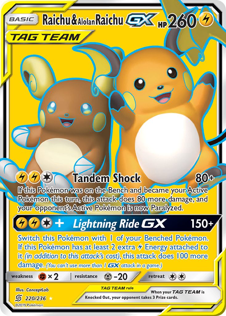 Raichu & Alolan Raichu GX (220/236) [Sun & Moon: Unified Minds] | Exor Games Bridgewater