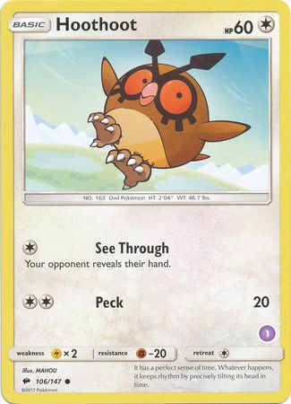 Hoothoot (106/147) (Deck Exclusive #1) [Sun & Moon: Trainer Kit - Alolan Sandslash] | Exor Games Bridgewater