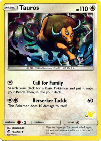 Tauros (164/236) (Pikachu Stamp #14) [Battle Academy 2020] | Exor Games Bridgewater