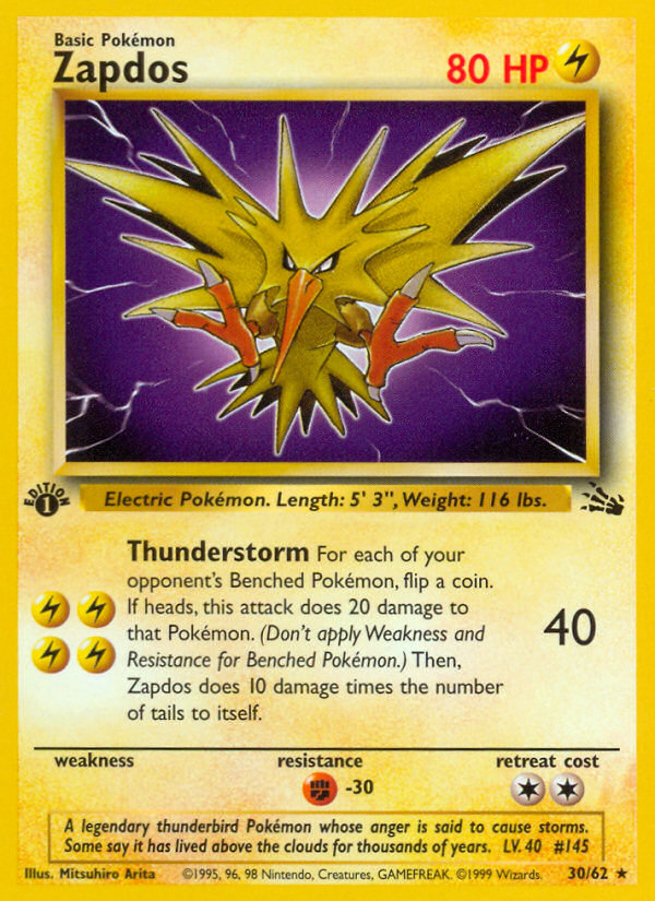 Zapdos (30/62) [Fossil 1st Edition] | Exor Games Bridgewater