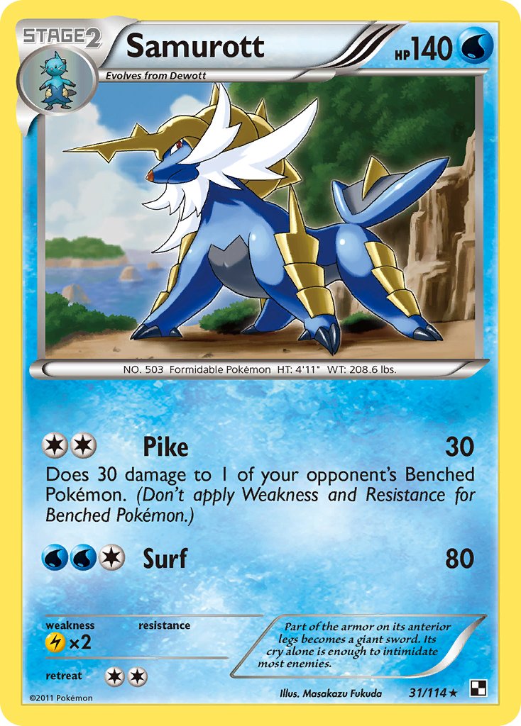 Samurott (31/114) (Cracked Ice Holo) (Theme Deck Exclusives) [Black & White: Base Set] | Exor Games Bridgewater
