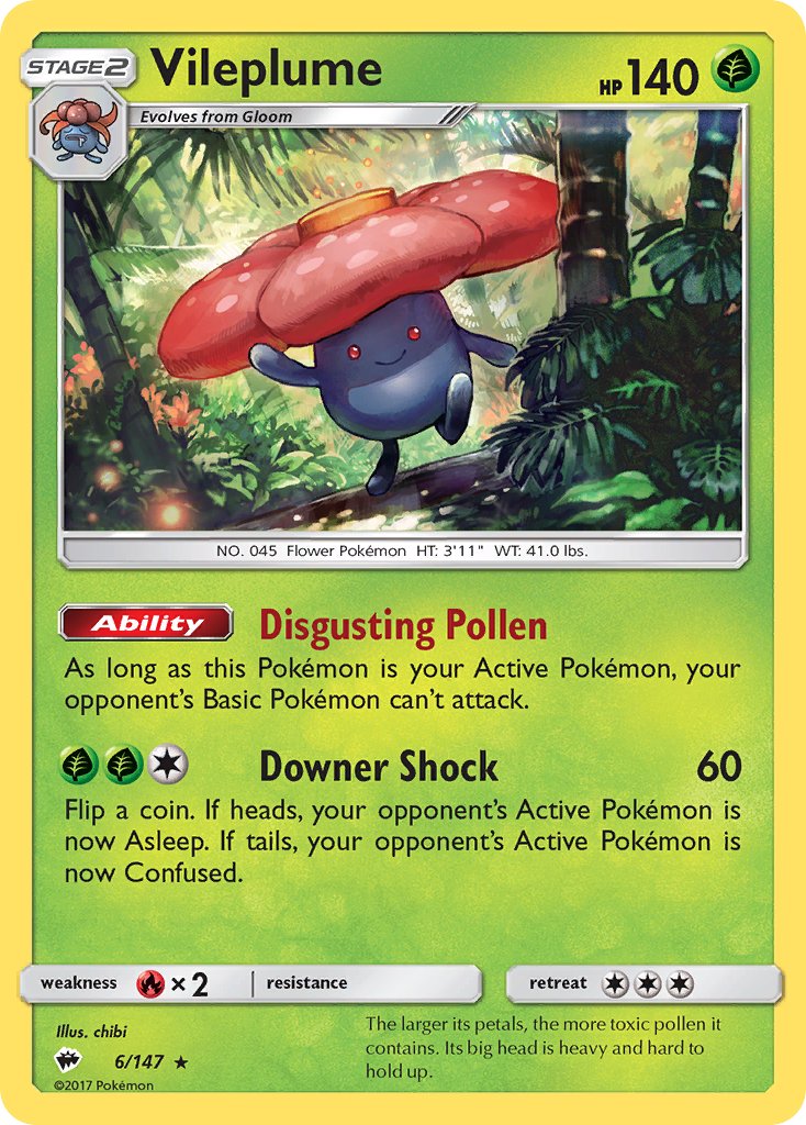 Vileplume (6/147) (Prerelease Kit Exclusive) (Theme Deck Exclusive) [Sun & Moon: Burning Shadows] | Exor Games Bridgewater