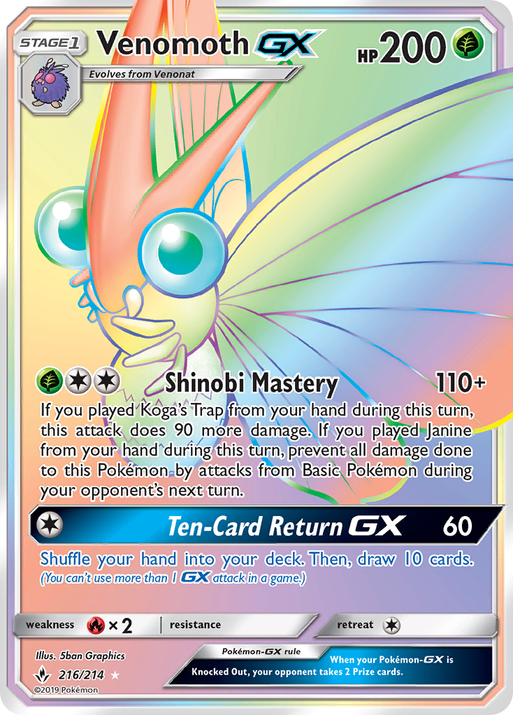 Venomoth GX (216/214) [Sun & Moon: Unbroken Bonds] | Exor Games Bridgewater