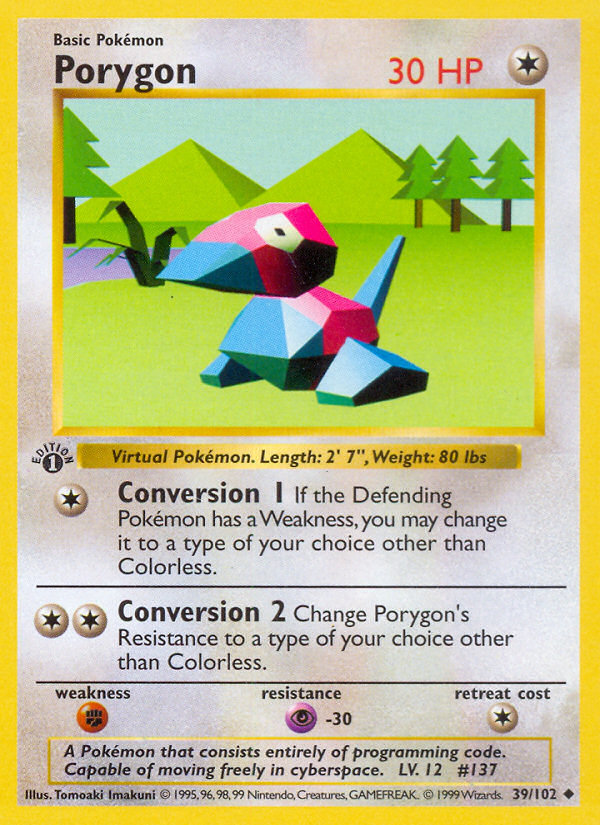 Porygon (39/102) (Shadowless) [Base Set 1st Edition] | Exor Games Bridgewater