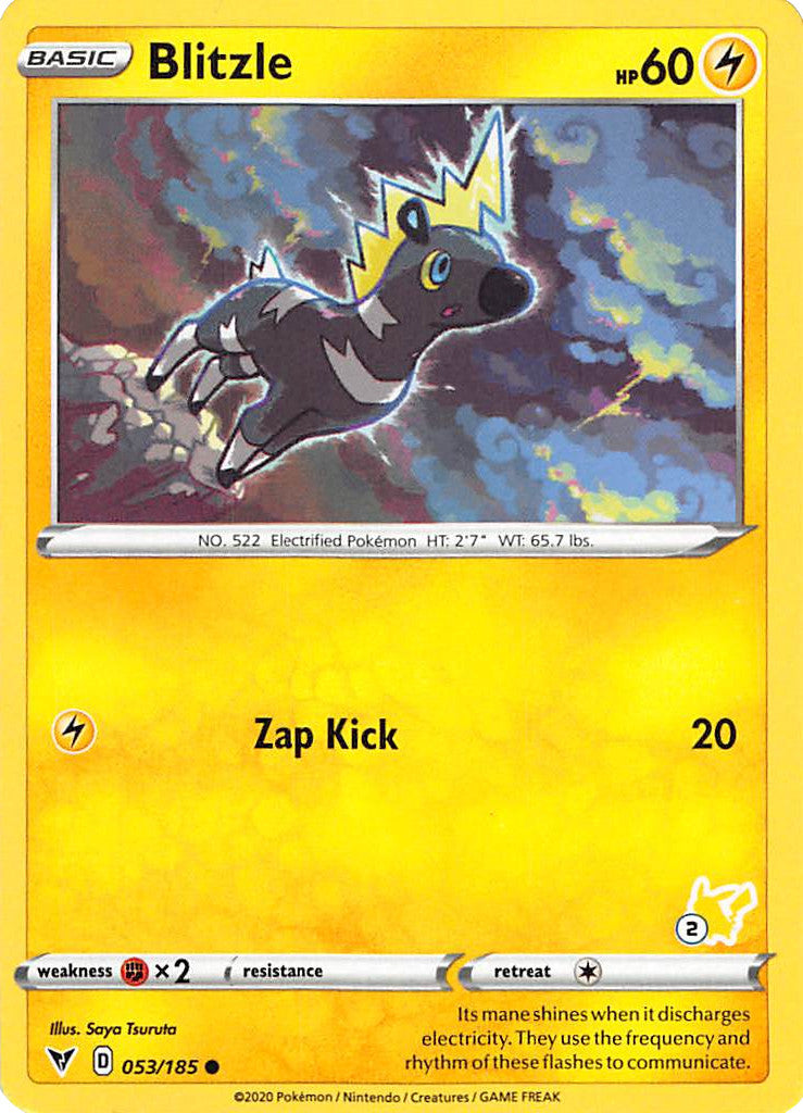 Blitzle (053/185) (Pikachu Stamp #2) [Battle Academy 2022] | Exor Games Bridgewater