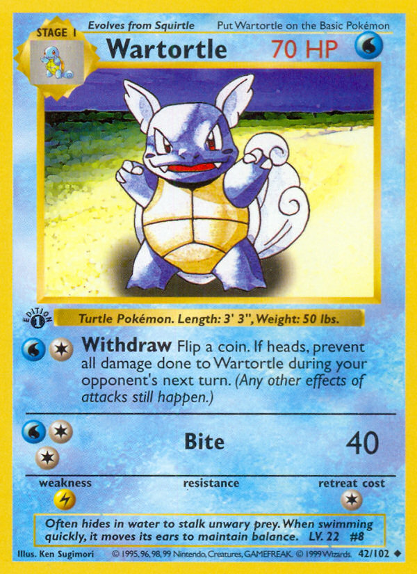 Wartortle (42/102) (Shadowless) [Base Set 1st Edition] | Exor Games Bridgewater