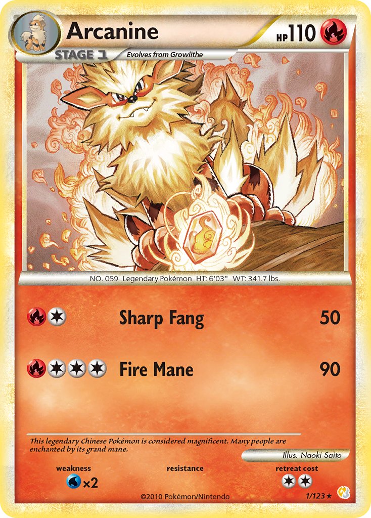 Arcanine (1/123) (Theme Deck Exclusive) [HeartGold & SoulSilver: Base Set] | Exor Games Bridgewater