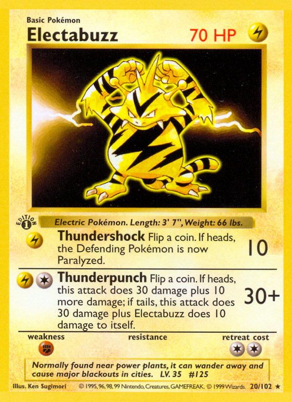 Electabuzz (20/102) (Shadowless) [Base Set 1st Edition] | Exor Games Bridgewater