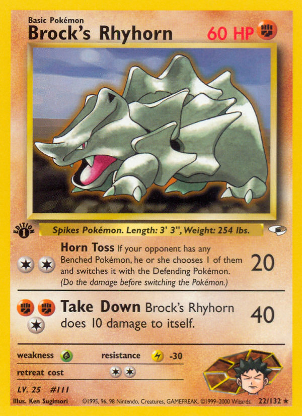 Brock's Rhyhorn (22/132) [Gym Heroes 1st Edition] | Exor Games Bridgewater