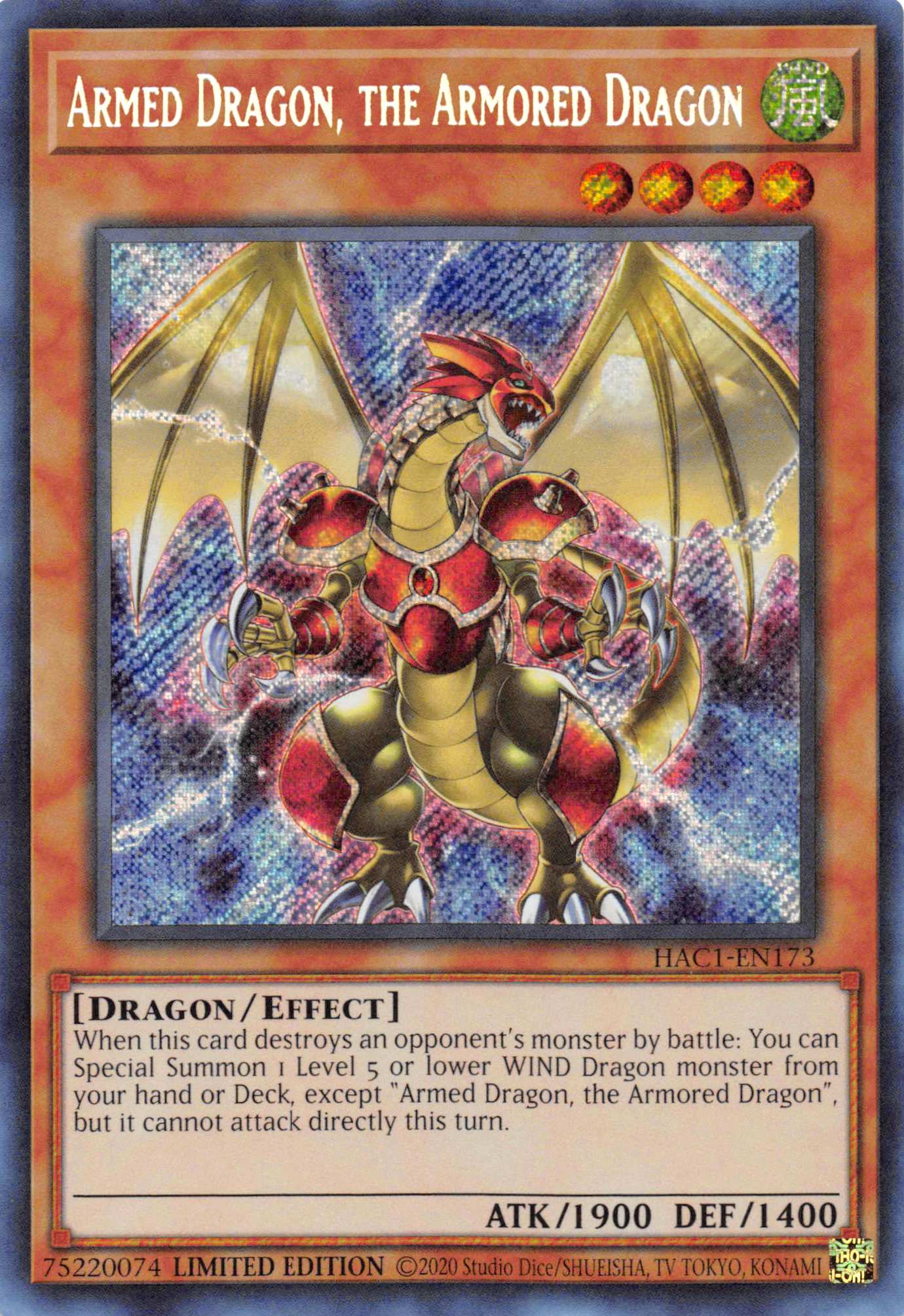 Armed Dragon, the Armored Dragon [HAC1-EN173] Secret Rare | Exor Games Bridgewater