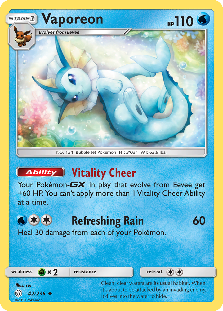 Vaporeon (42/236) [Sun & Moon: Cosmic Eclipse] | Exor Games Bridgewater