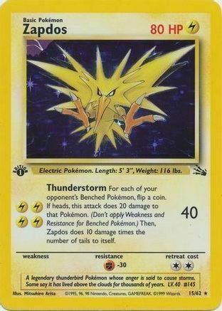 Zapdos (15/62) (Cosmos Holo) [Fossil 1st Edition] | Exor Games Bridgewater