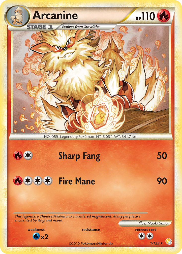 Arcanine (1/123) [HeartGold & SoulSilver: Base Set] | Exor Games Bridgewater